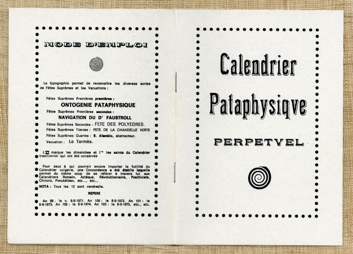 1949年の『パタフィジック万年暦』